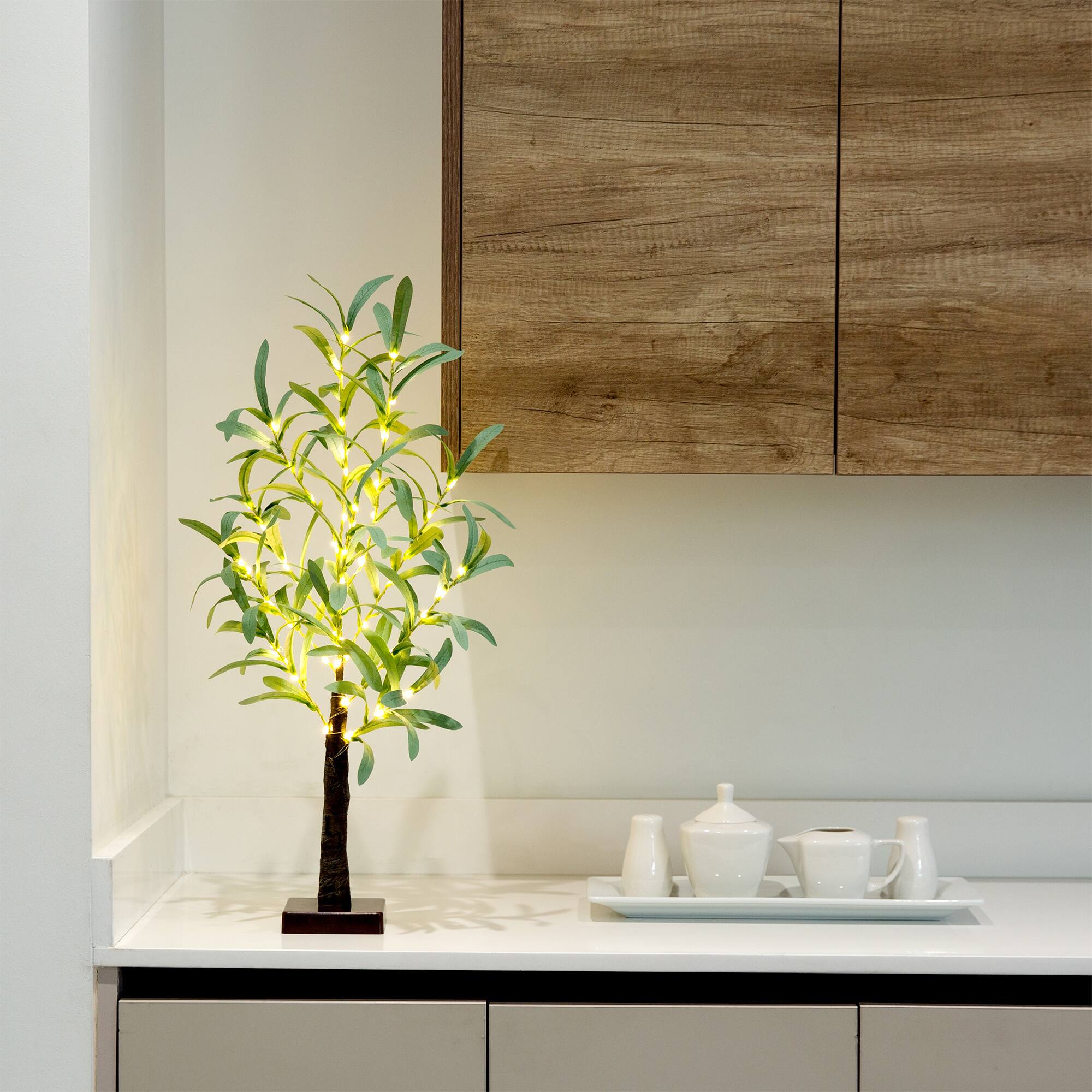 2ft. Pre-Lit Artificial Olive Tree with Warm White LED Lights